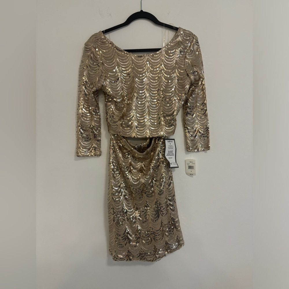 Crystal doll gold sequin two piece outfit